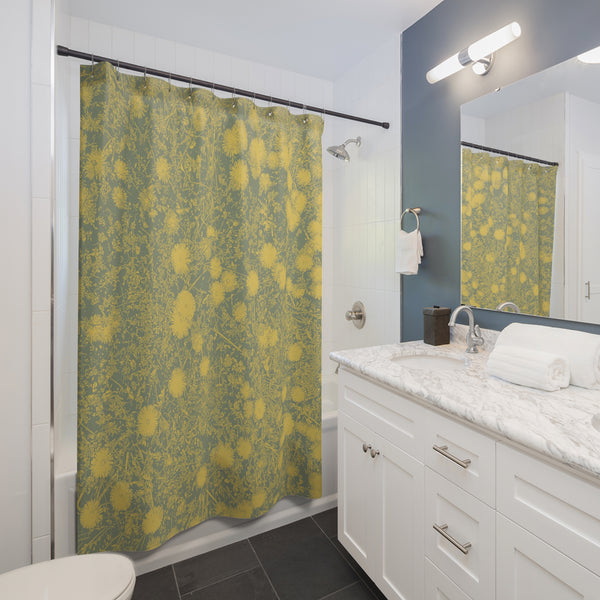 Green and Yellow Field of Dandelions Shower Curtain - Casual Retro Cottage Vibe
