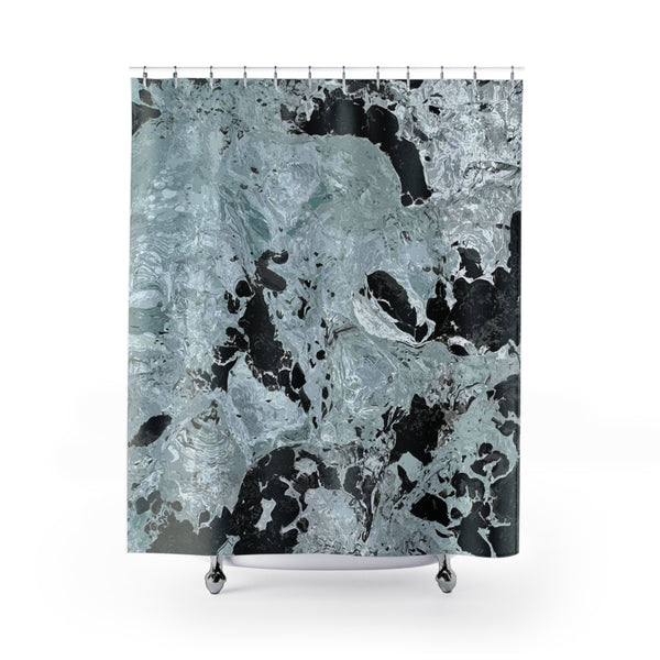 Glacier Ice Blue & Gray Marble Swirls Shower Curtain
