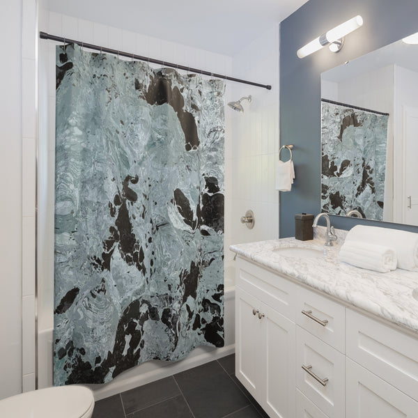Glacier Ice Blue & Gray Marble Swirls Shower Curtain