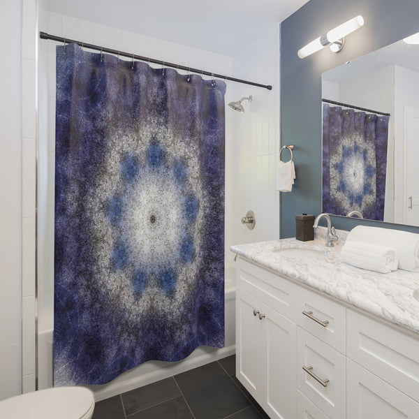 Dark Cobalt Blue and White Mandala Shower Curtain
