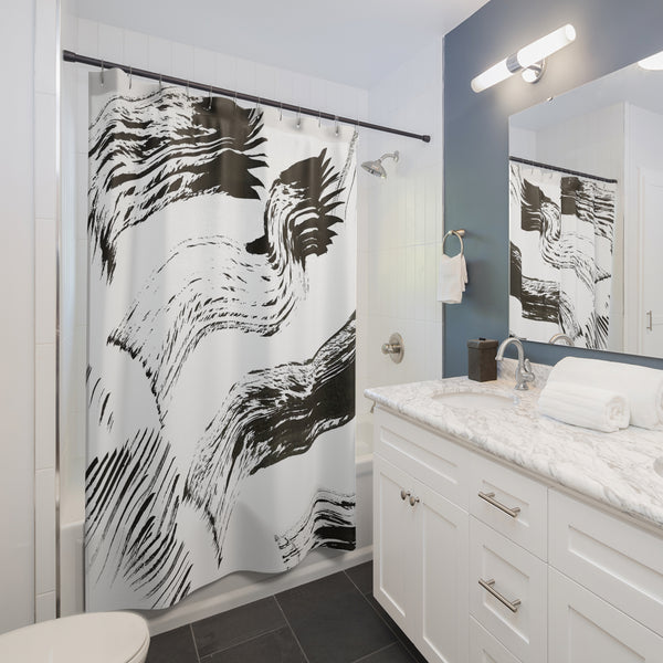 Bold Black and White Contemporary Ink Art Shower Curtain