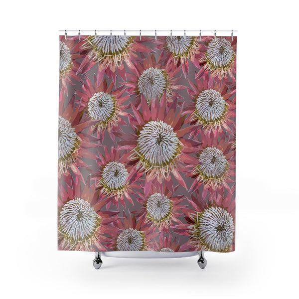 Dark Pink and Gray Floral Pattern Fabric Shower Curtain - Modern Poster Style