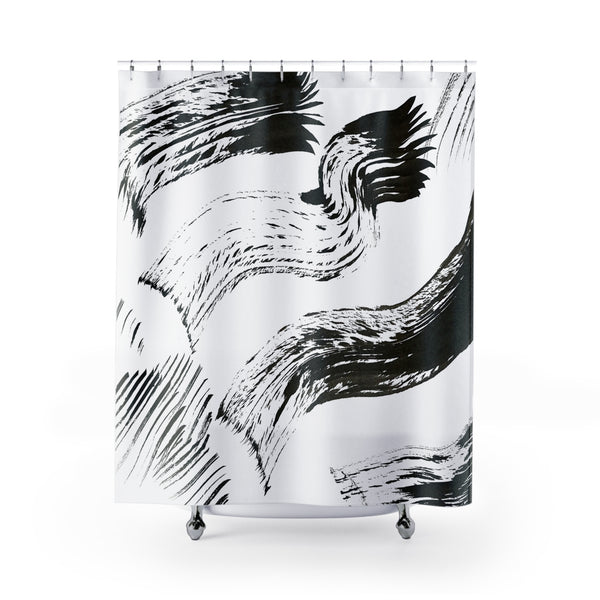 Bold Black and White Contemporary Ink Art Shower Curtain