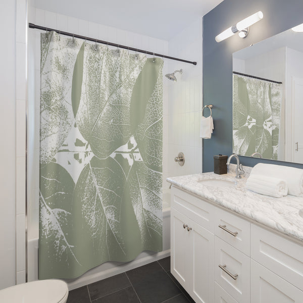 Sage Green Leaves Monchromatic Print Shower Curtain