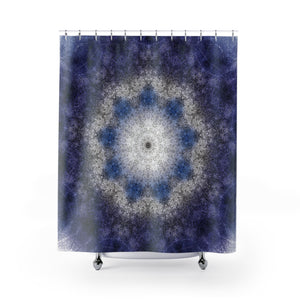 Dark Cobalt Blue and White Mandala Shower Curtain