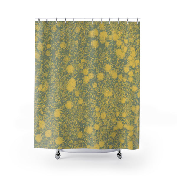 Green and Yellow Field of Dandelions Shower Curtain - Casual Retro Cottage Vibe