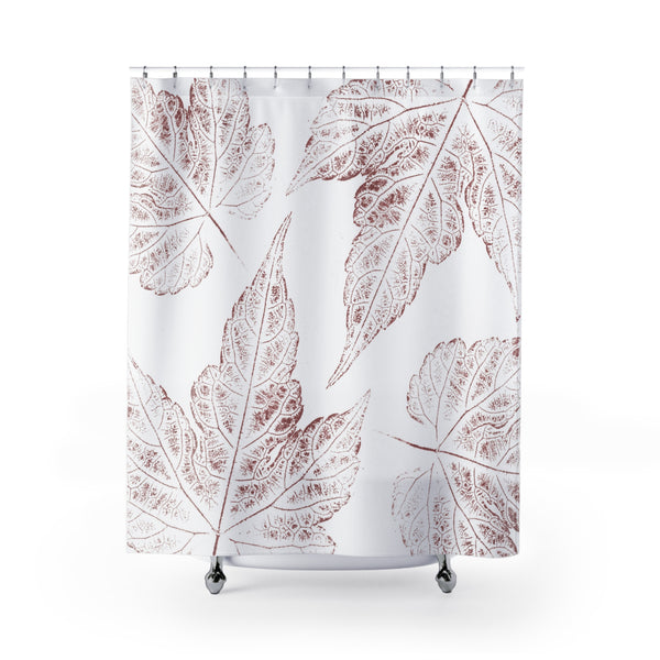 Burgundy Leaves Oversized Ink Prints for Modern Botanical Bathroom