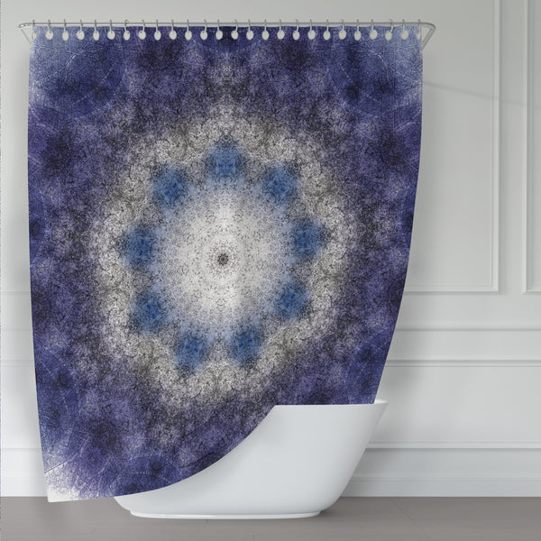 Dark Cobalt Blue and White Mandala Shower Curtain