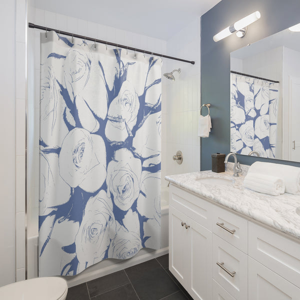Bouquet of Roses in Blue and White, Large-Scale Art Print Shower Curtain