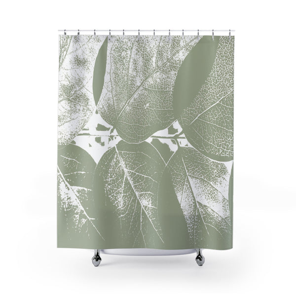 Sage Green Leaves Monchromatic Print Shower Curtain