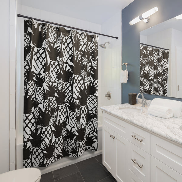 Pineapple Madness Black & White Sketch Art Shower Curtain