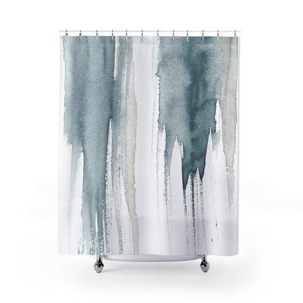 Slate Gray Blue on White Watercolor Giant Drip Art Shower Curtain