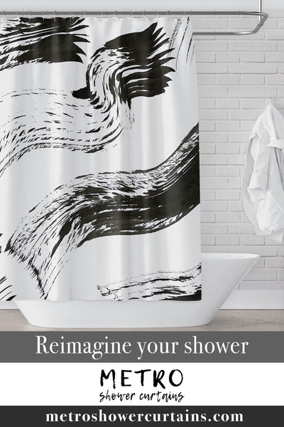Bold Black and White Contemporary Ink Art Shower Curtain