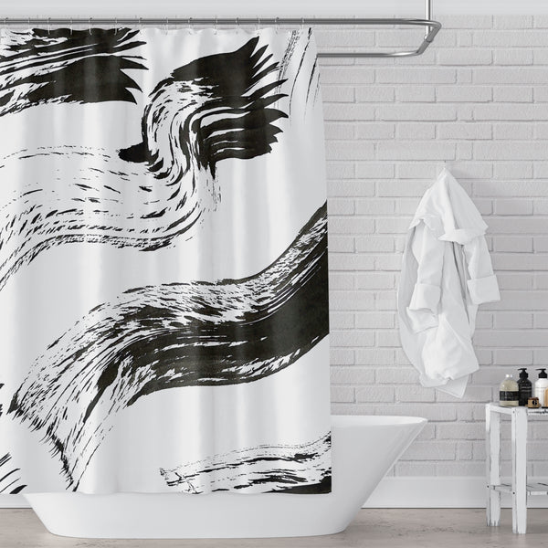 Bold Black and White Contemporary Ink Art Shower Curtain