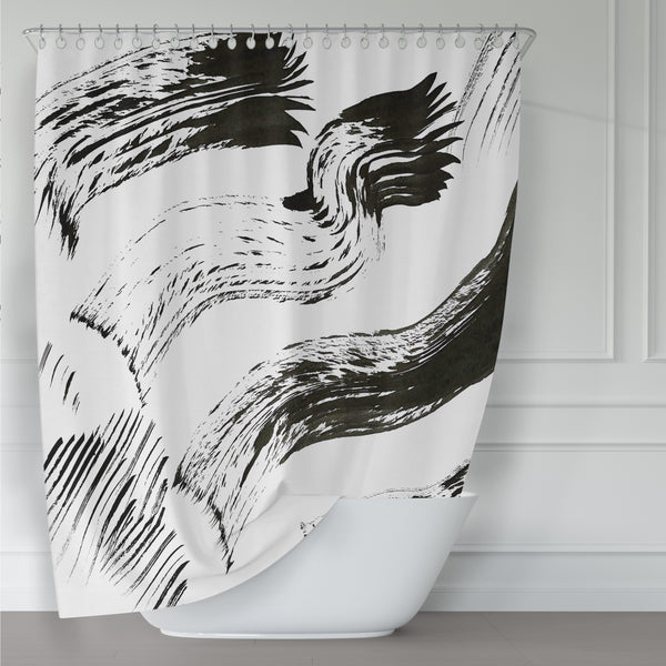 Bold Black and White Contemporary Ink Art Shower Curtain