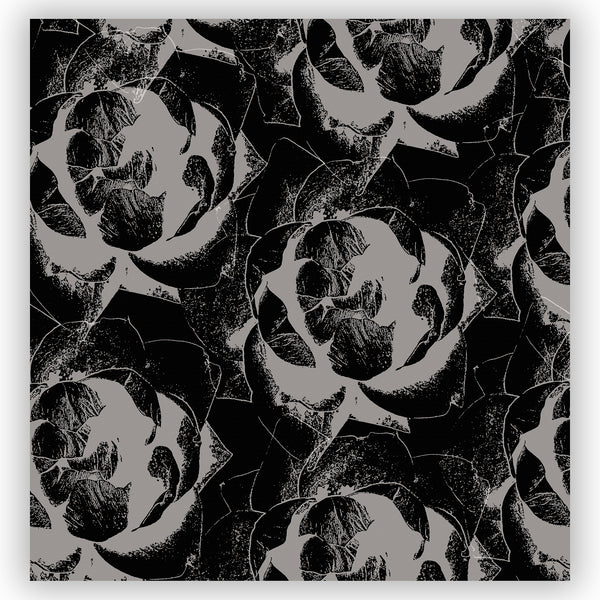 Black and Gray Fabric Shower Curtain - Giant Pop Art Roses Lino Print Style for Bold Decor