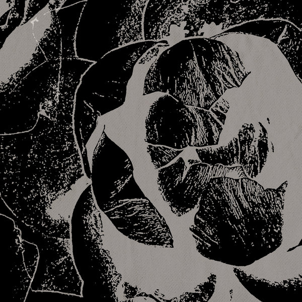 Black and Gray Fabric Shower Curtain - Giant Pop Art Roses Lino Print Style for Bold Decor