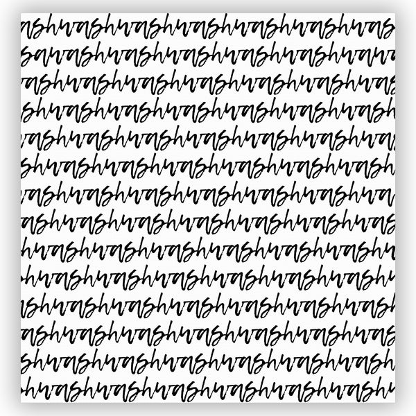 Cursive Text "Wash" Stripes in Black on White Shower Curtain in a Repeating Pattern