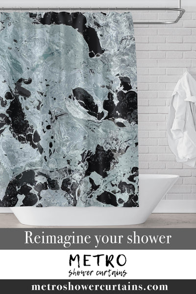 Glacier Ice Blue & Gray Marble Swirls Shower Curtain