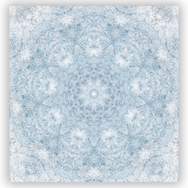 Blue and White Textured Mandala Pattern Shower Curtain for a Clean Rustic Bathroom