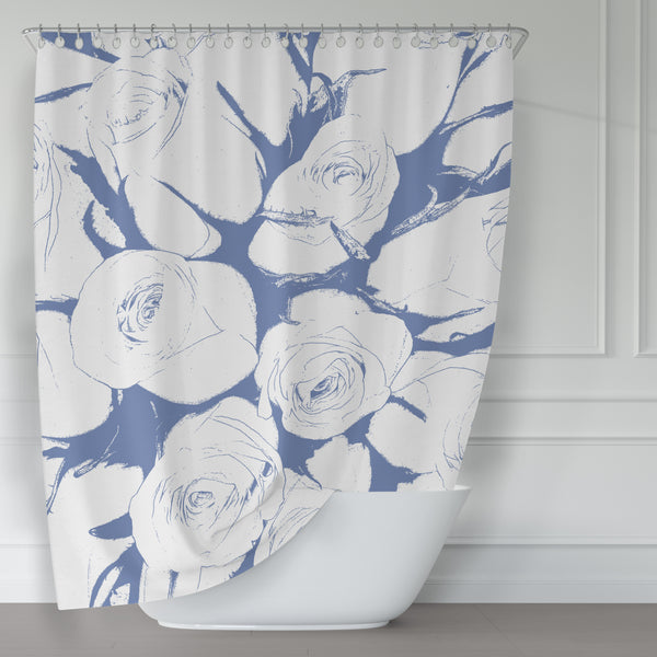 Bouquet of Roses in Blue and White, Large-Scale Art Print Shower Curtain