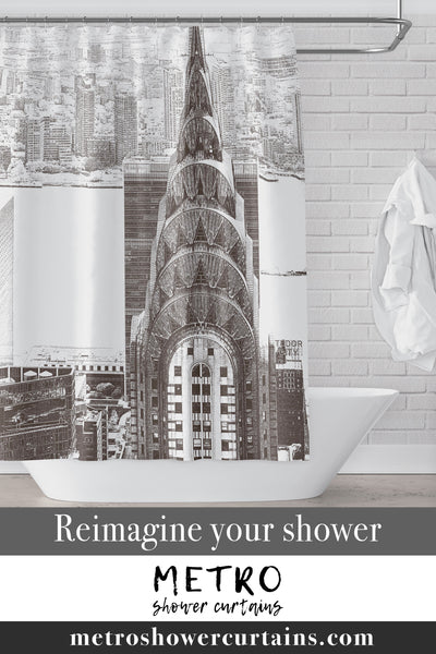New York Skyline's Chysler Building Shower Curtain - Light Gray / Sepia Neutral Tone
