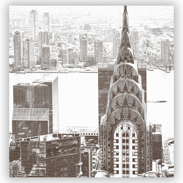 New York Skyline's Chysler Building Shower Curtain - Light Gray / Sepia Neutral Tone