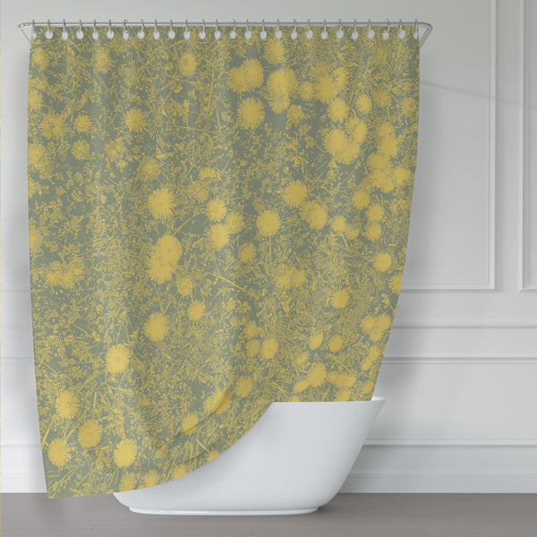 Green and Yellow Field of Dandelions Shower Curtain - Casual Retro Cottage Vibe