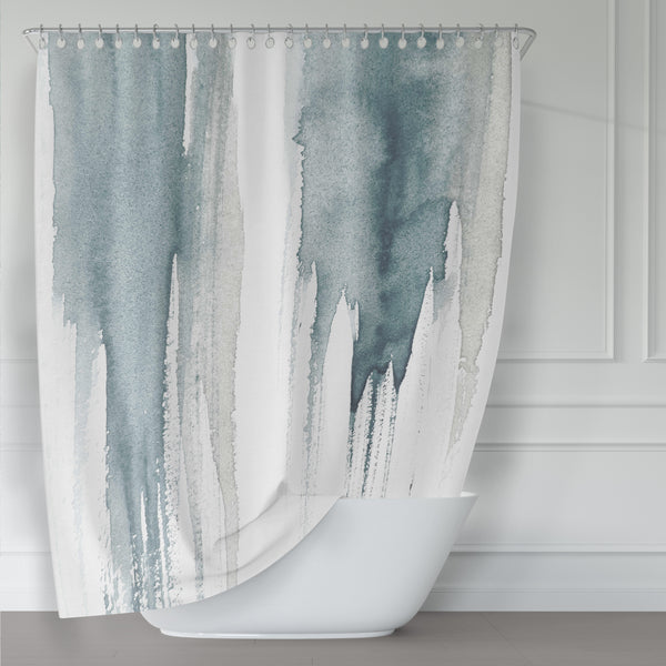 Slate Gray Blue on White Watercolor Giant Drip Art Shower Curtain