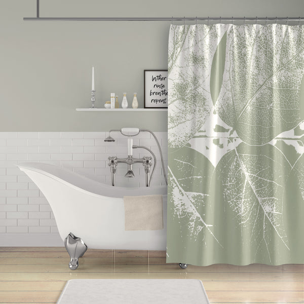 Sage Green Leaves Monchromatic Print Shower Curtain