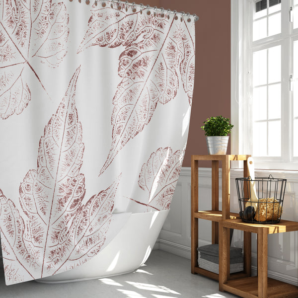 Burgundy Leaves Oversized Ink Prints for Modern Botanical Bathroom