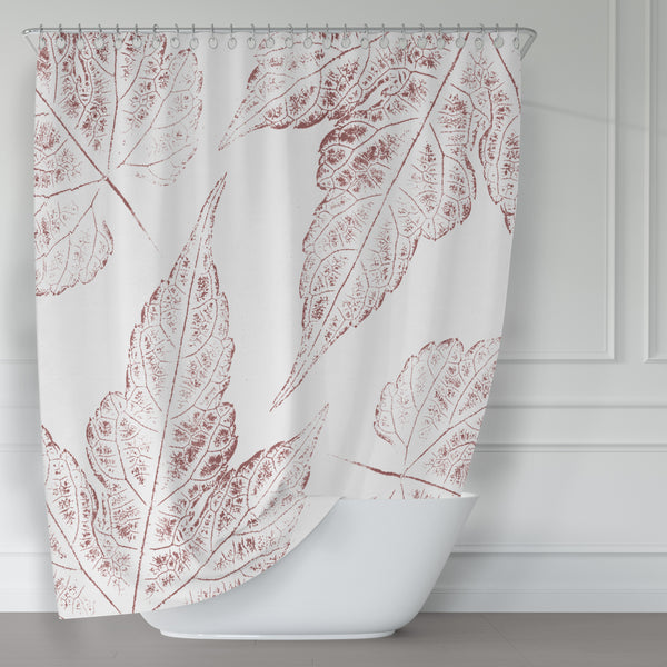 Burgundy Leaves Oversized Ink Prints for Modern Botanical Bathroom