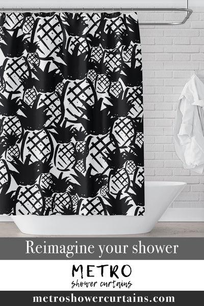 Pineapple Madness Black & White Sketch Art Shower Curtain