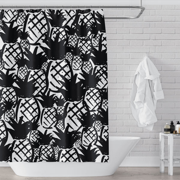 Pineapple Madness Black & White Sketch Art Shower Curtain