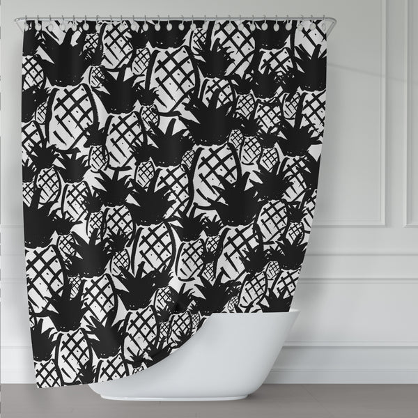 Pineapple Madness Black & White Sketch Art Shower Curtain