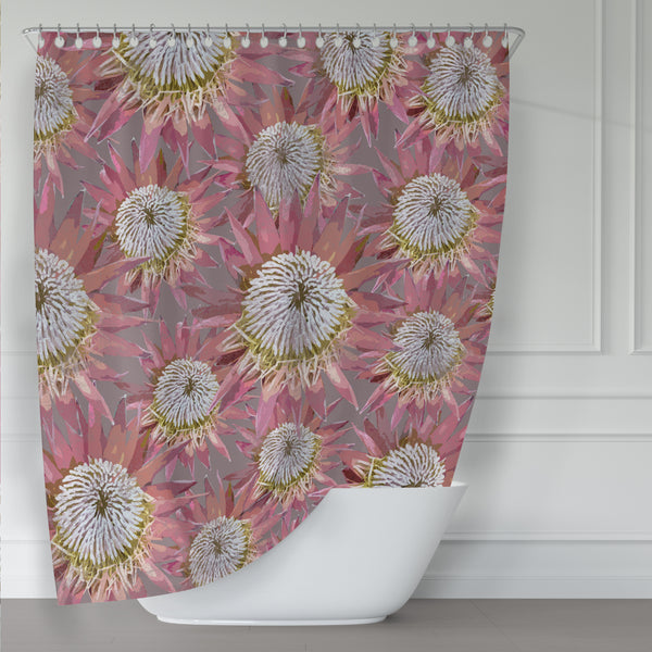 Dark Pink and Gray Floral Pattern Fabric Shower Curtain - Modern Poster Style