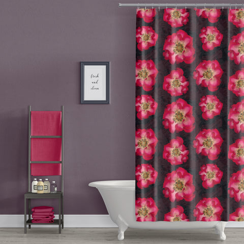 Red And Black Goth Rose Print Shower Curtain
