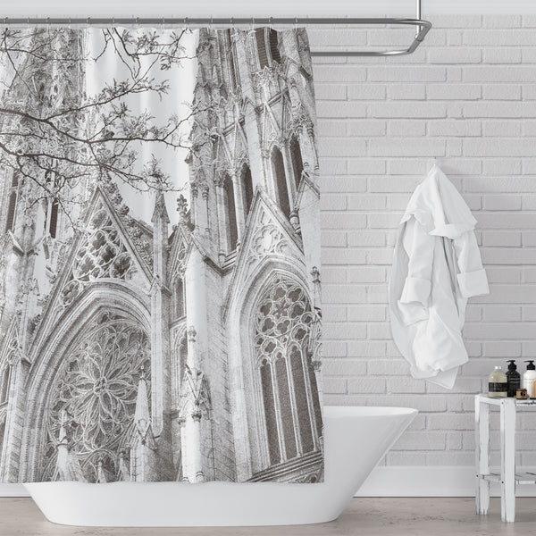 New York Cityscape: Saint Patrick's Cathedral - Neutral Gray and White Shower Curtain