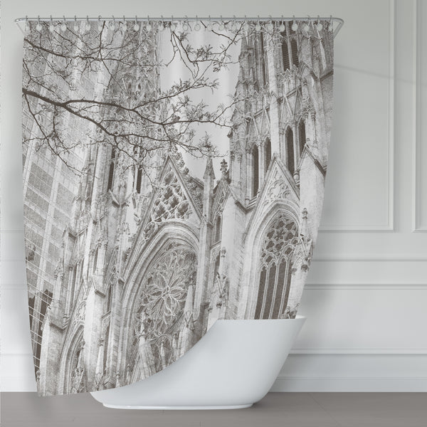 New York Cityscape: Saint Patrick's Cathedral - Neutral Gray and White Shower Curtain