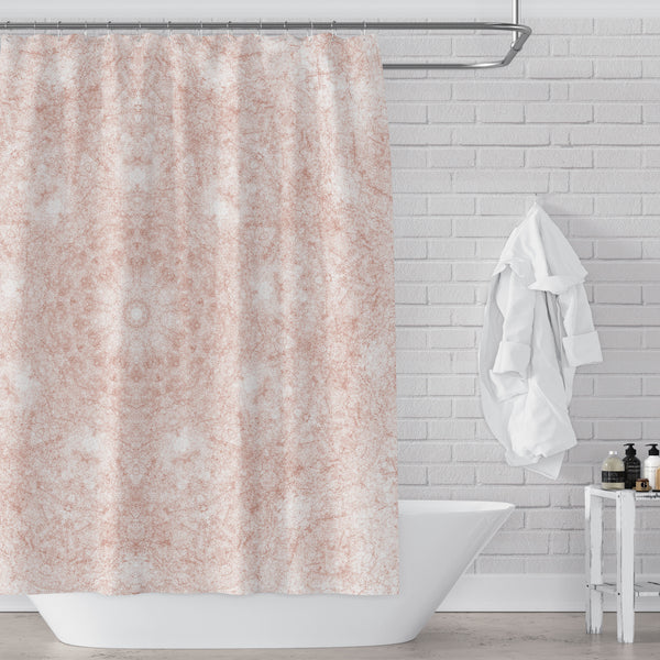 Terra Cotta on White Soft Mandala Print Fabric Shower Curtain for Earthy Boho Bathroom