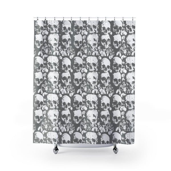 Skulls of the Parisian Catacombs Gray and White Shower Curtain - Metro Shower Curtains