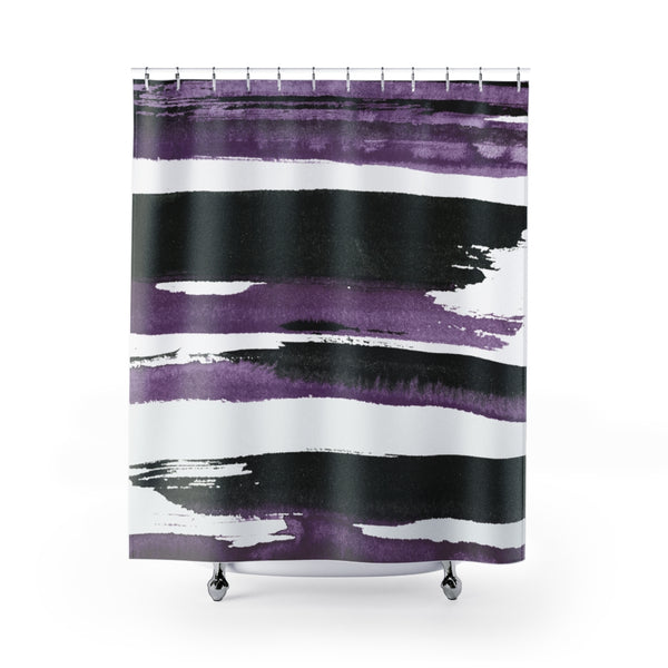 Bold Purple and Black Watercolor Stripes Mod Art Print Fabric Shower Curtain