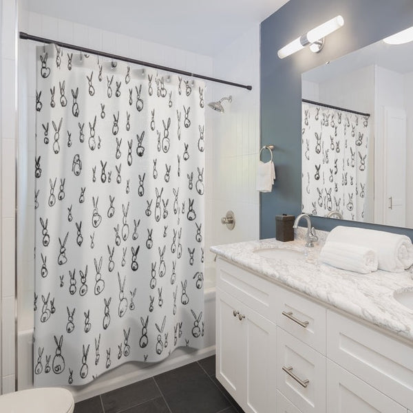Bunny Butts Black and White Whimsical Shower Curtains