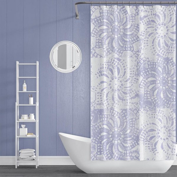 Periwinkle and White Lace Mandala Shower Curtain - Metro Shower Curtains