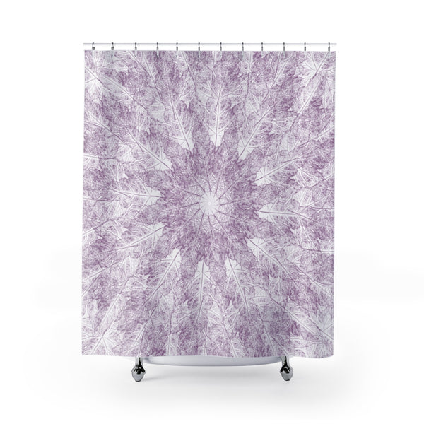 Light Purple on White Leaf Prints in A Contemporary Starburst Mandala Shower Curtain - Metro Shower Curtains