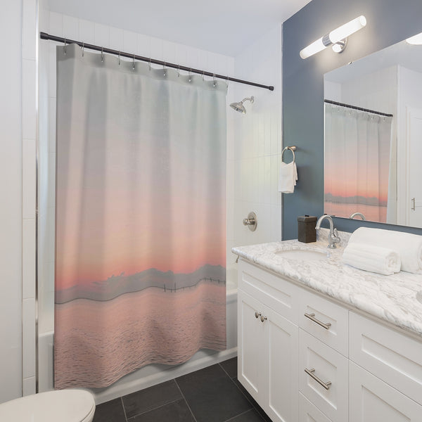 Pink Beach Sunset Scene Shower Curtain