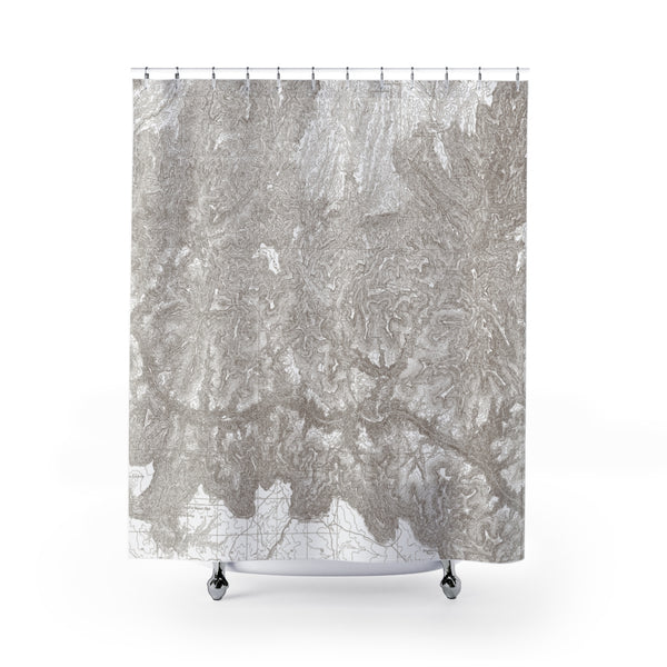 Vintage Grand Canyon Topographical Map Shower Curtain Art in Warm Gray on White - Metro Shower Curtains