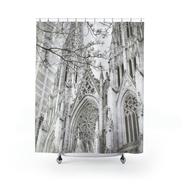 New York Cityscape: Saint Patrick's Cathedral - Neutral Gray and White Shower Curtain