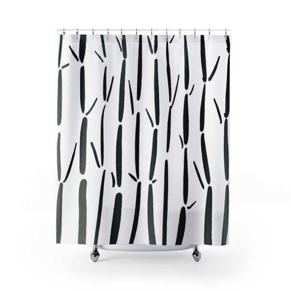 Black and White Minimalist Bamboo Forest Zen Shower Curtain