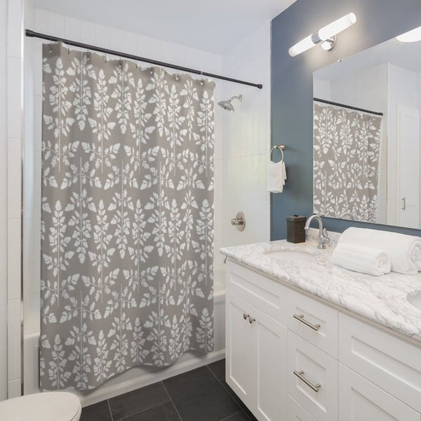 Gray and White Damask Style Geometric Leaf Pattern Shower Curtain - Metro Shower Curtains